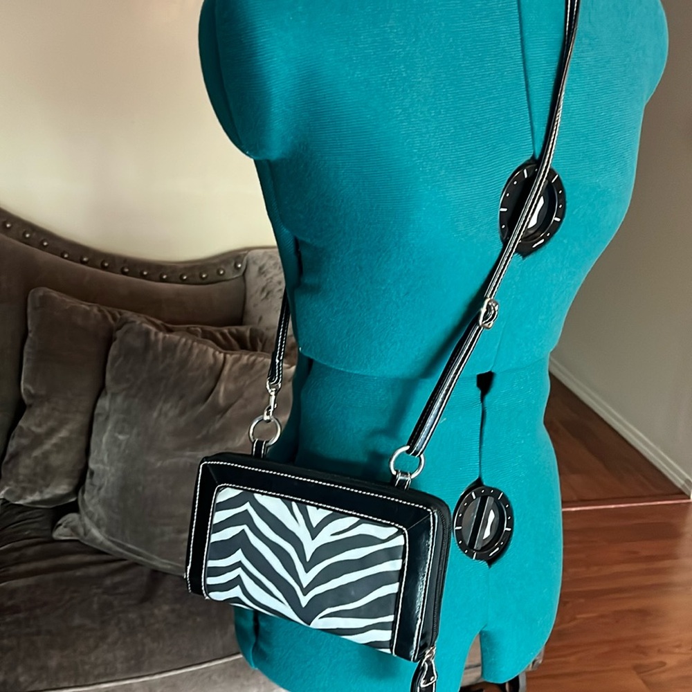 crossbody zebra animal print checkbook calculator purse bag